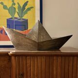 Modern silver-plated paper boat sculpture, Paola C. Aldo Cibic Italy 1980