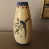 Signed art deco vase, bird of paradise décor