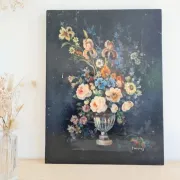 Old Table Painting of Flowers on Wood