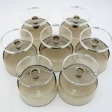 7 champagne glasses in smoked brown glass - Cavalier Sweden Luminarc Arcoroc France - vintage 70s