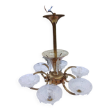 Antique Art Deco brass and glass chandelier