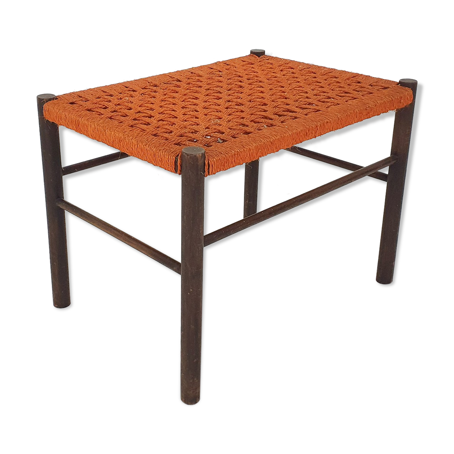 Mid-century sisal and wooden stool, The Netherlands 1950's