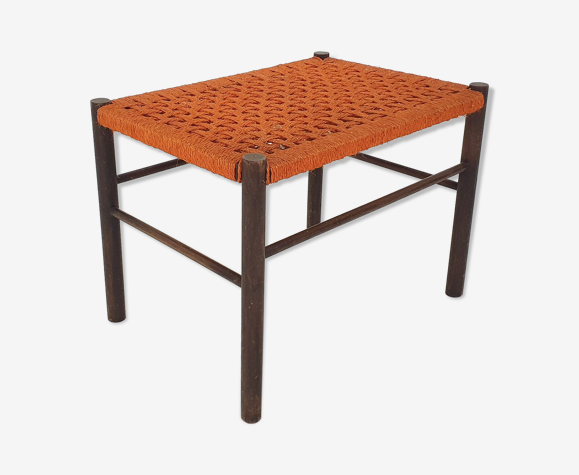 Sisal et tabouret en bois du milieu du siècle, Pays-Bas des années 1950
