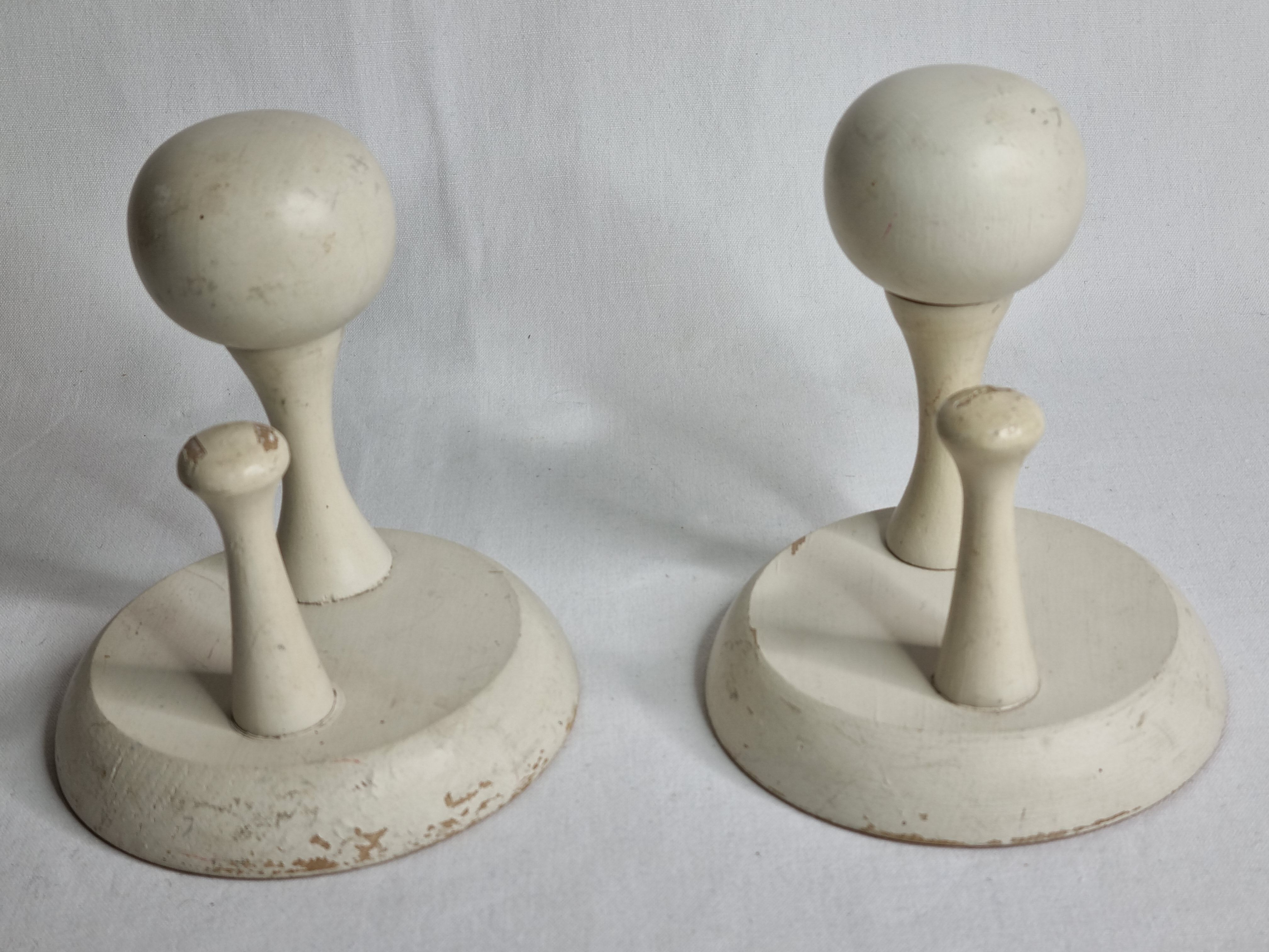 Pair of double hooks in white lacquered wood design, vintage