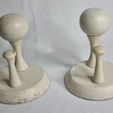 Pair of double hooks in white lacquered wood design, vintage