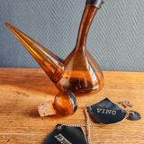 Vintage Amber Glass Wine Carafe - Artisan Decanter in Porron Style