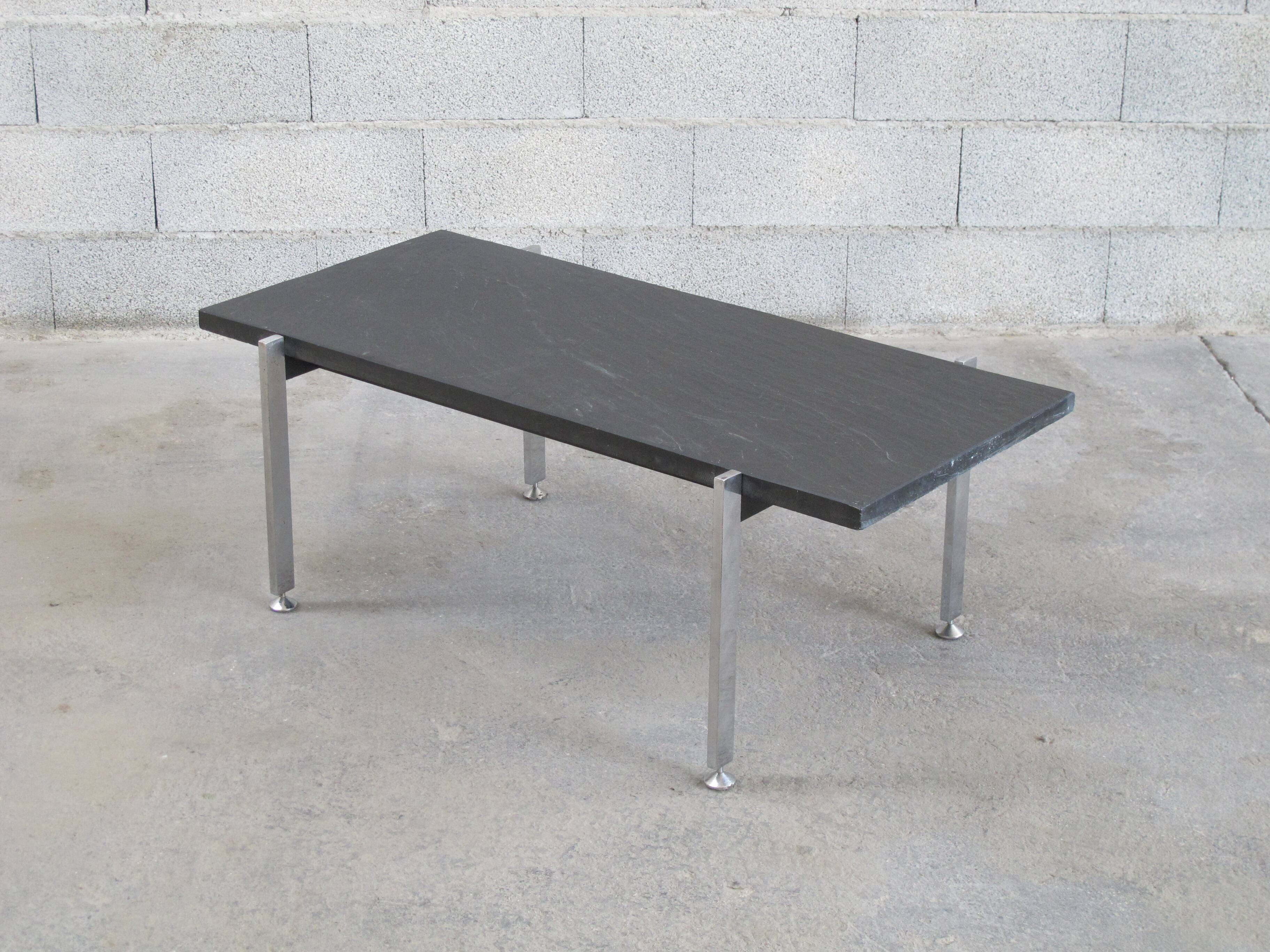 Coffee table chrome steel and slate