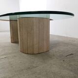 Table basse en travertin et verre années 1970