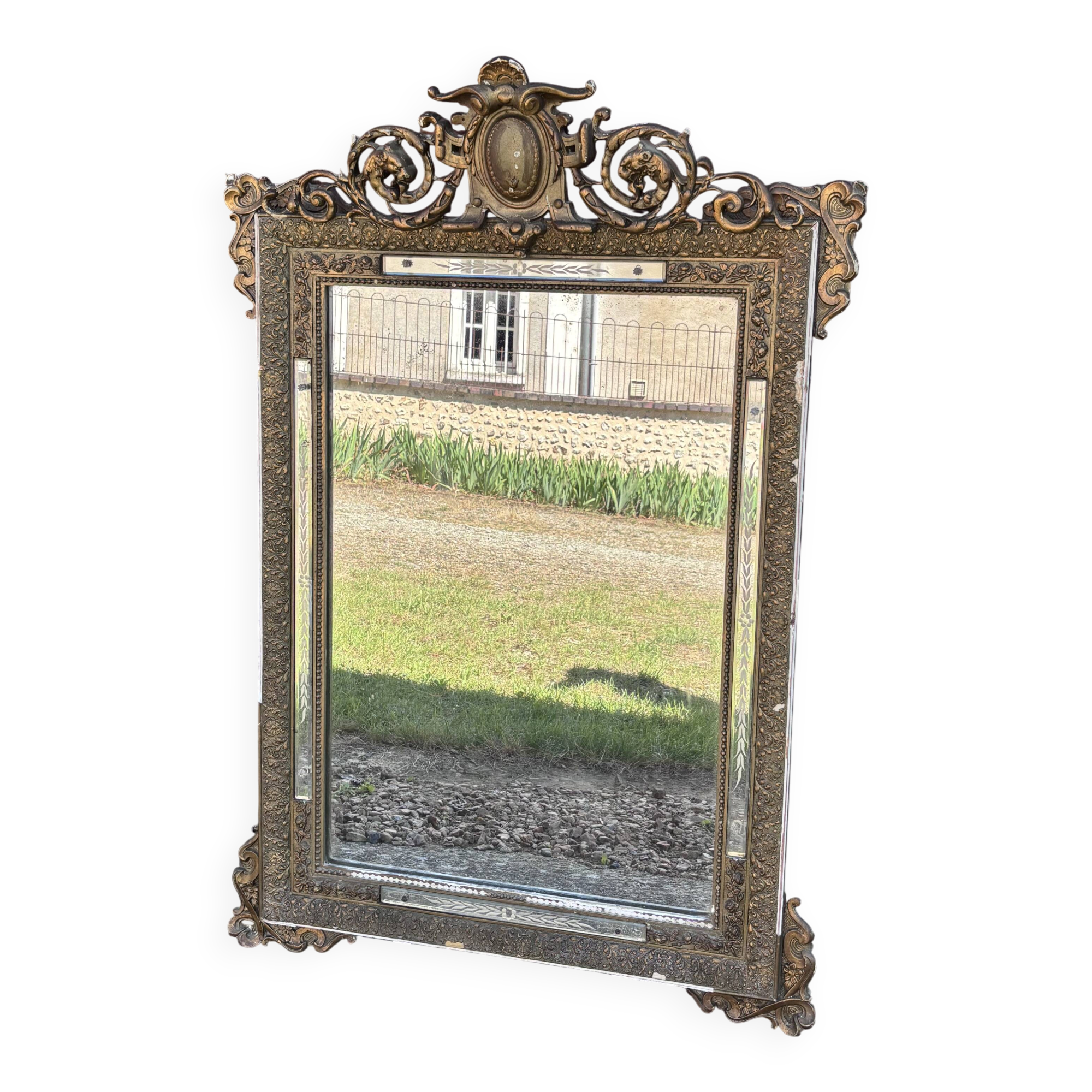 Large Napoleon III carved mirror – Patinated wood & Louis XV decor