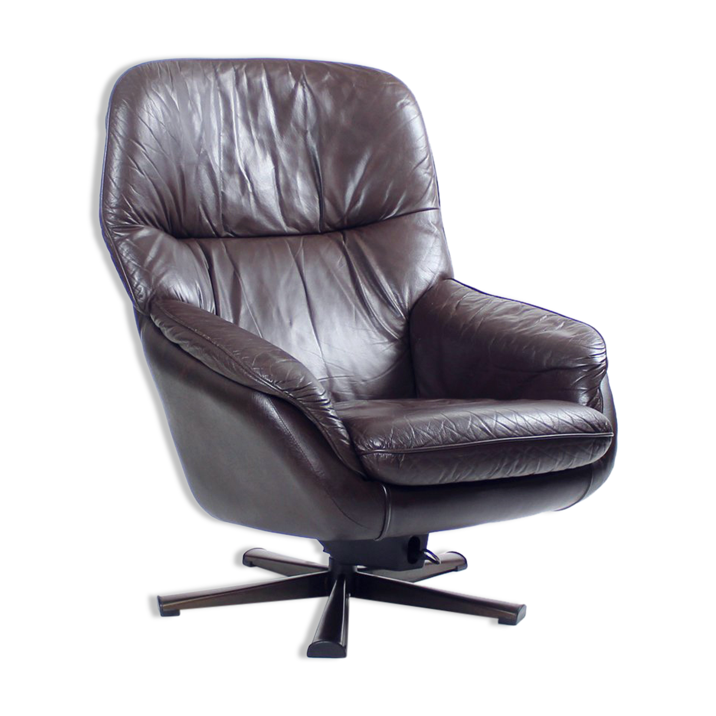 Vintage Swivel Chair In Brown Leather, Finland 1960s