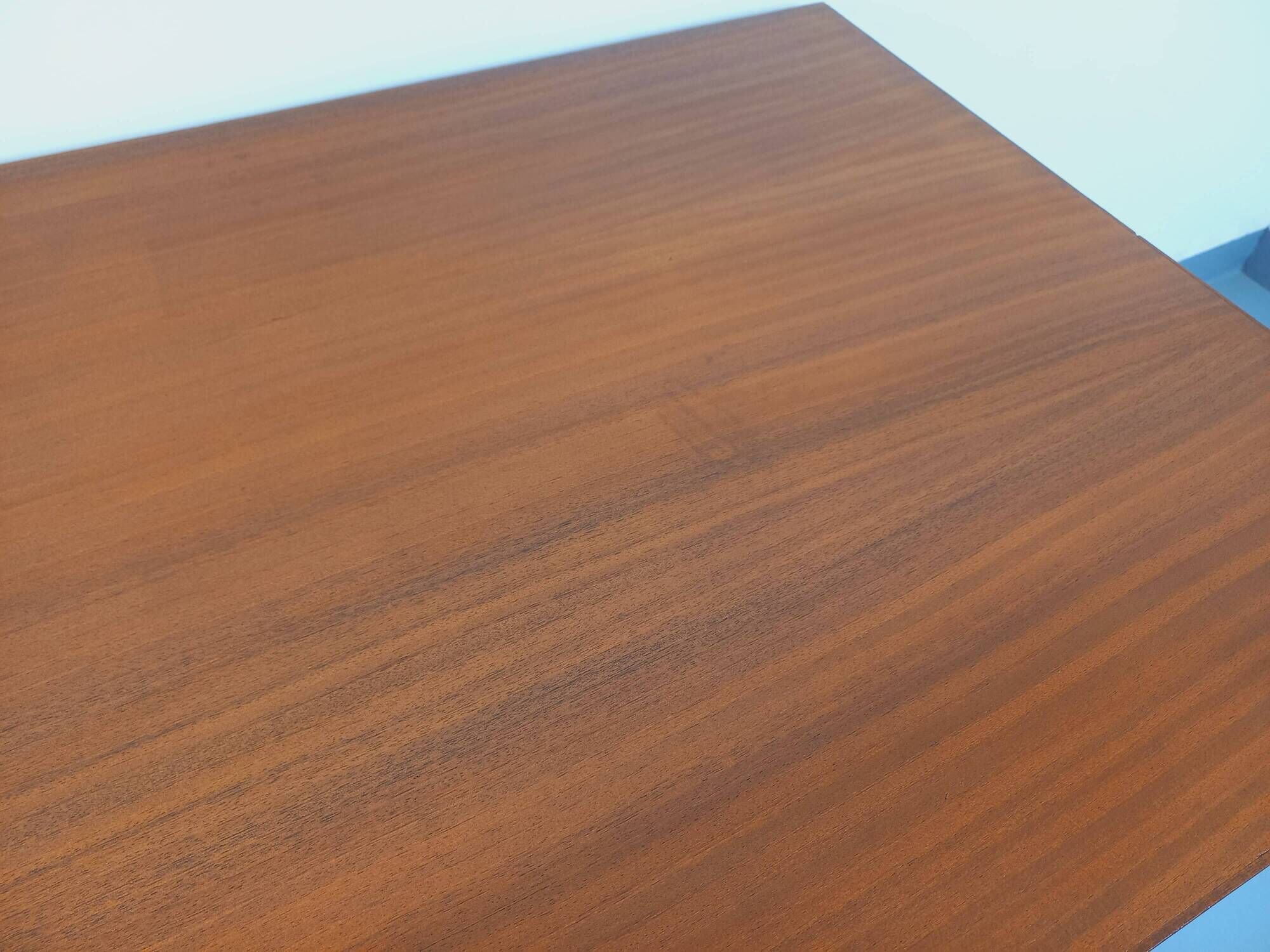 Vintage modernist double-sided desk in mahogany and black metal from the 1960s