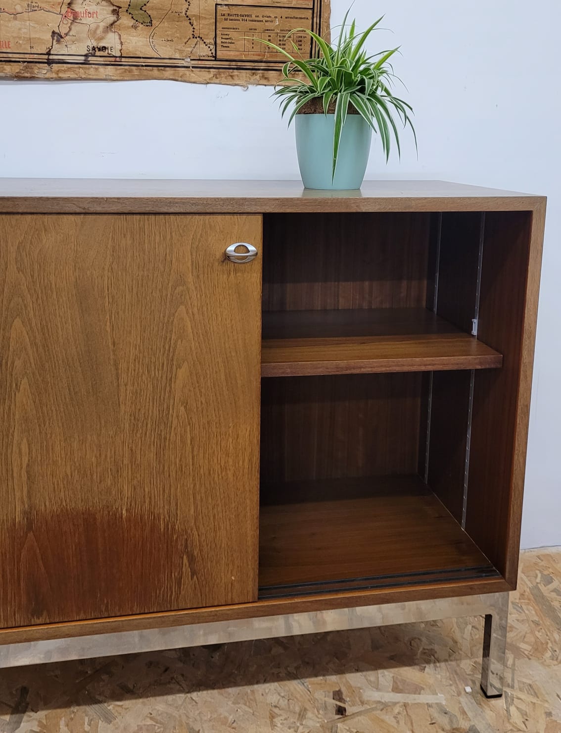 Meuble enfilade bois métal chromé