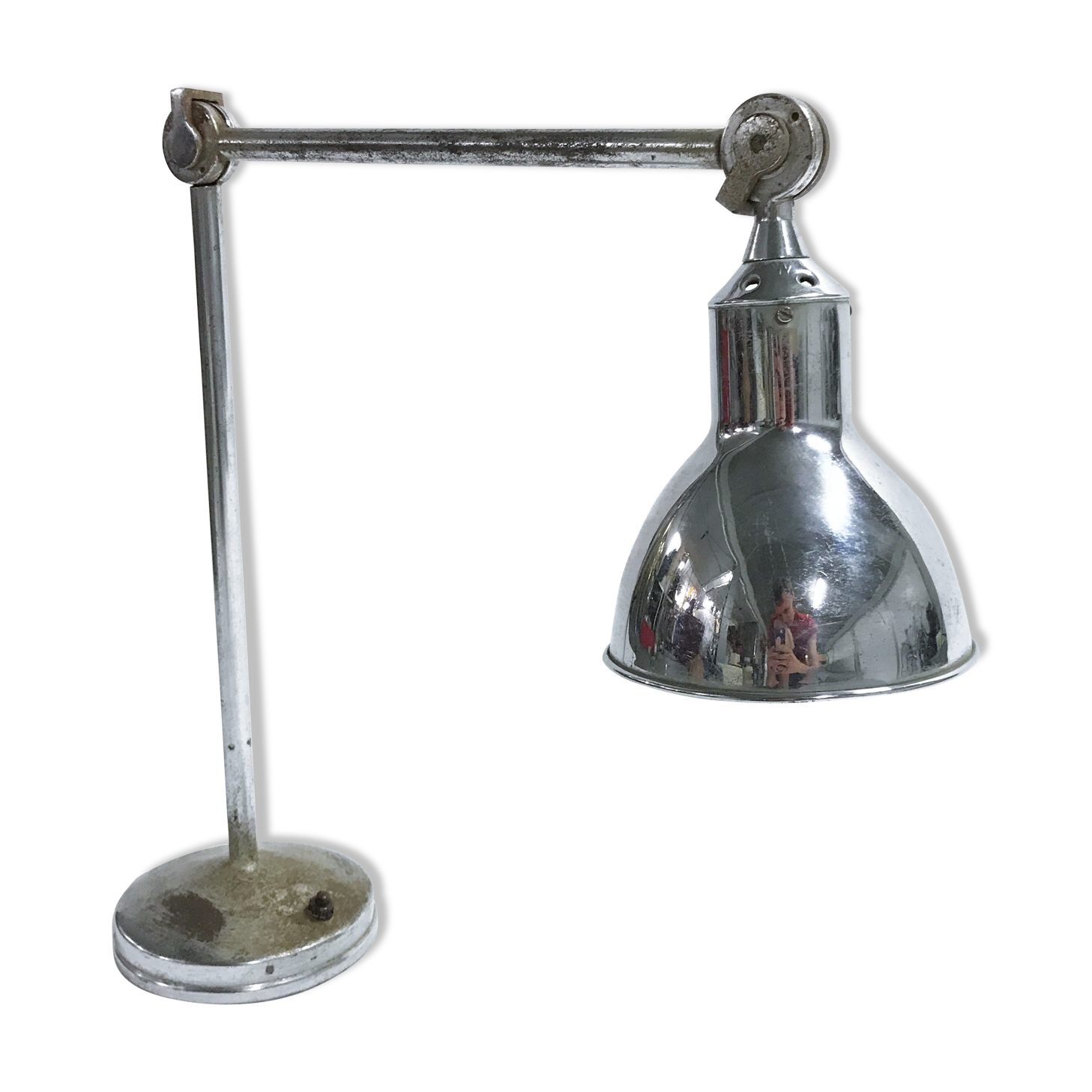 Vintage industrial chrome work light by AGI, 1930s