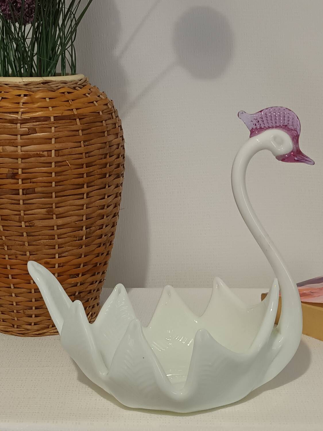 Vintage glass swan catchall from Italy