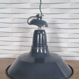 Industrial pendant lamp enamelled blue grey, vintage, 50s