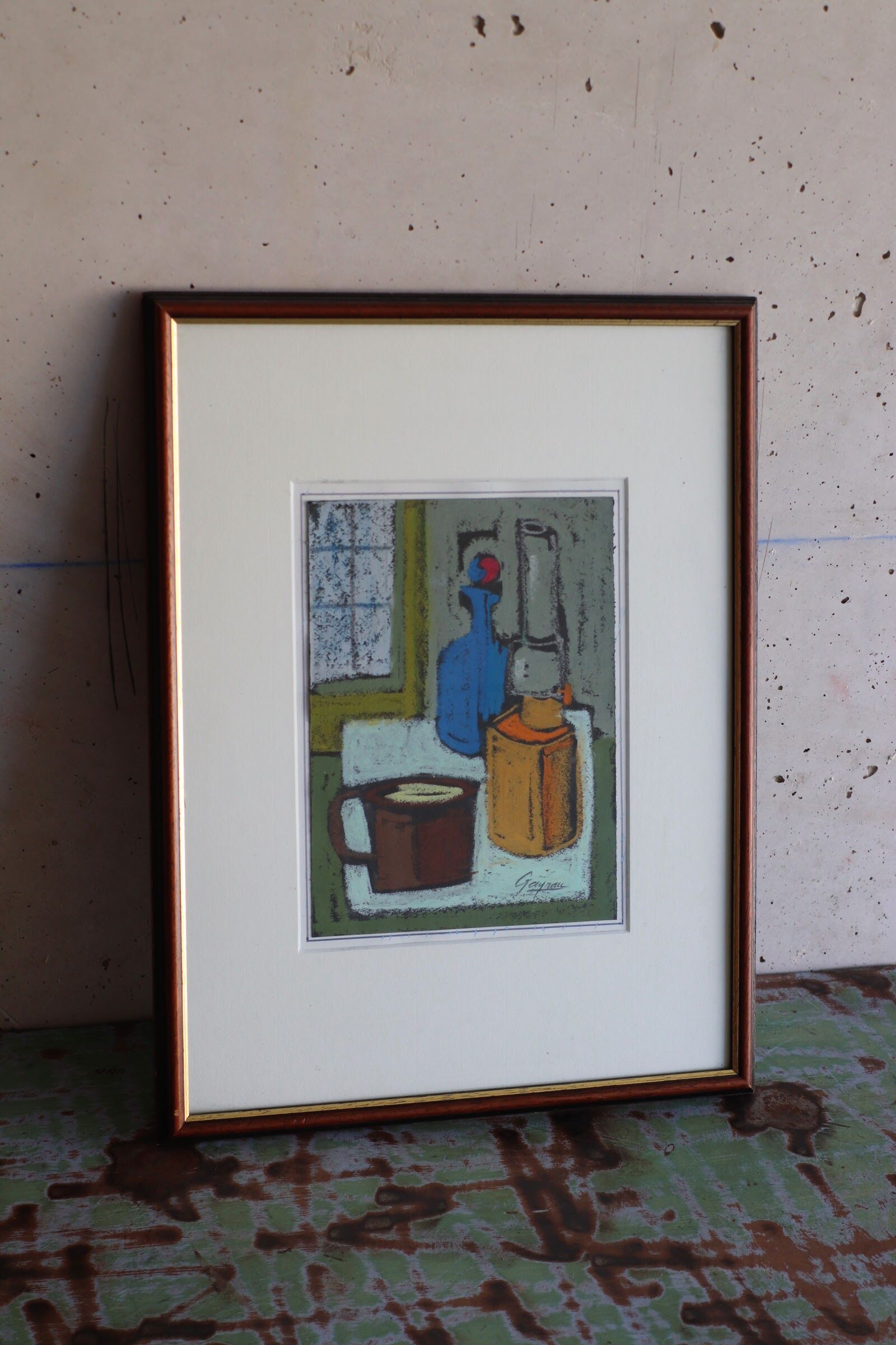 Still life cup and bottles signed Gayrau