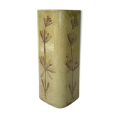 Ceramic square vase decorated with herbarium by Raymonde Leduc