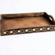 Vintage handcrafted service platter in carved and inlaid wood, India.