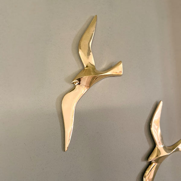 Series of 3 golden brass seagulls to hang