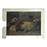 Animal painting, sheepfold, sheep and lamb.