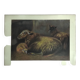 Animal painting, sheepfold, sheep and lamb.
