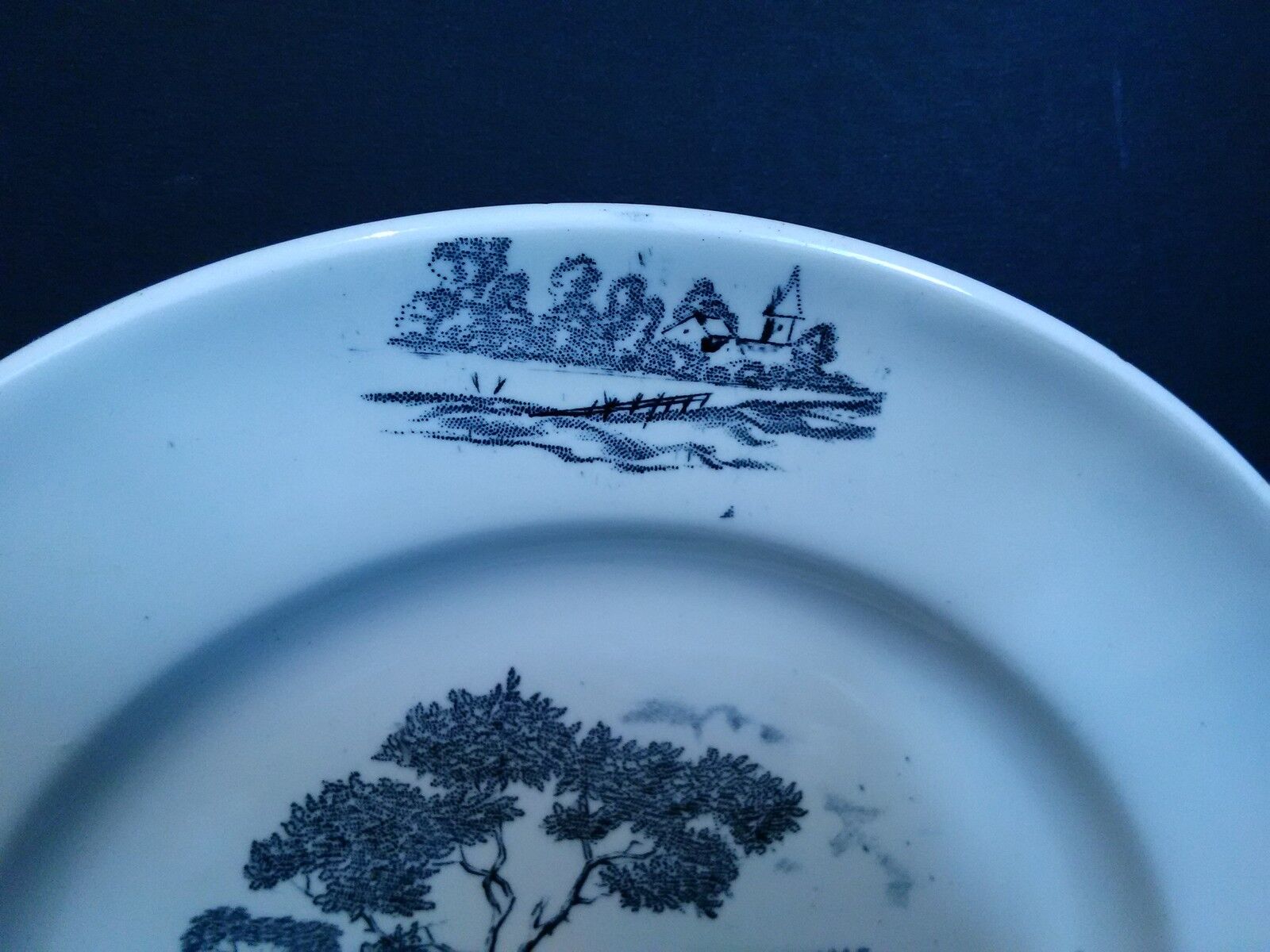 Longchamp earthenware plate burgundy décor