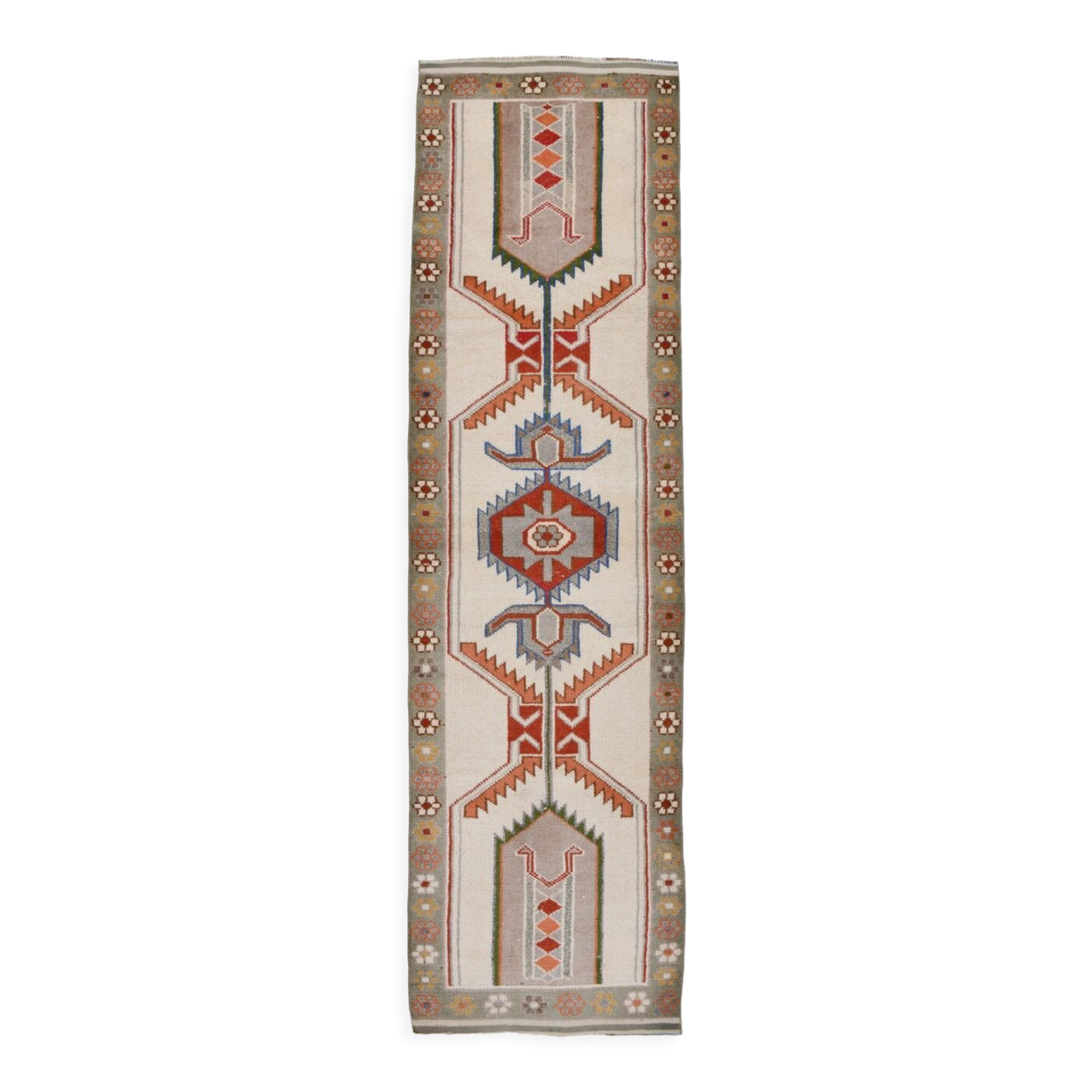 3x11 geometric oushak runner rug,97x348cm