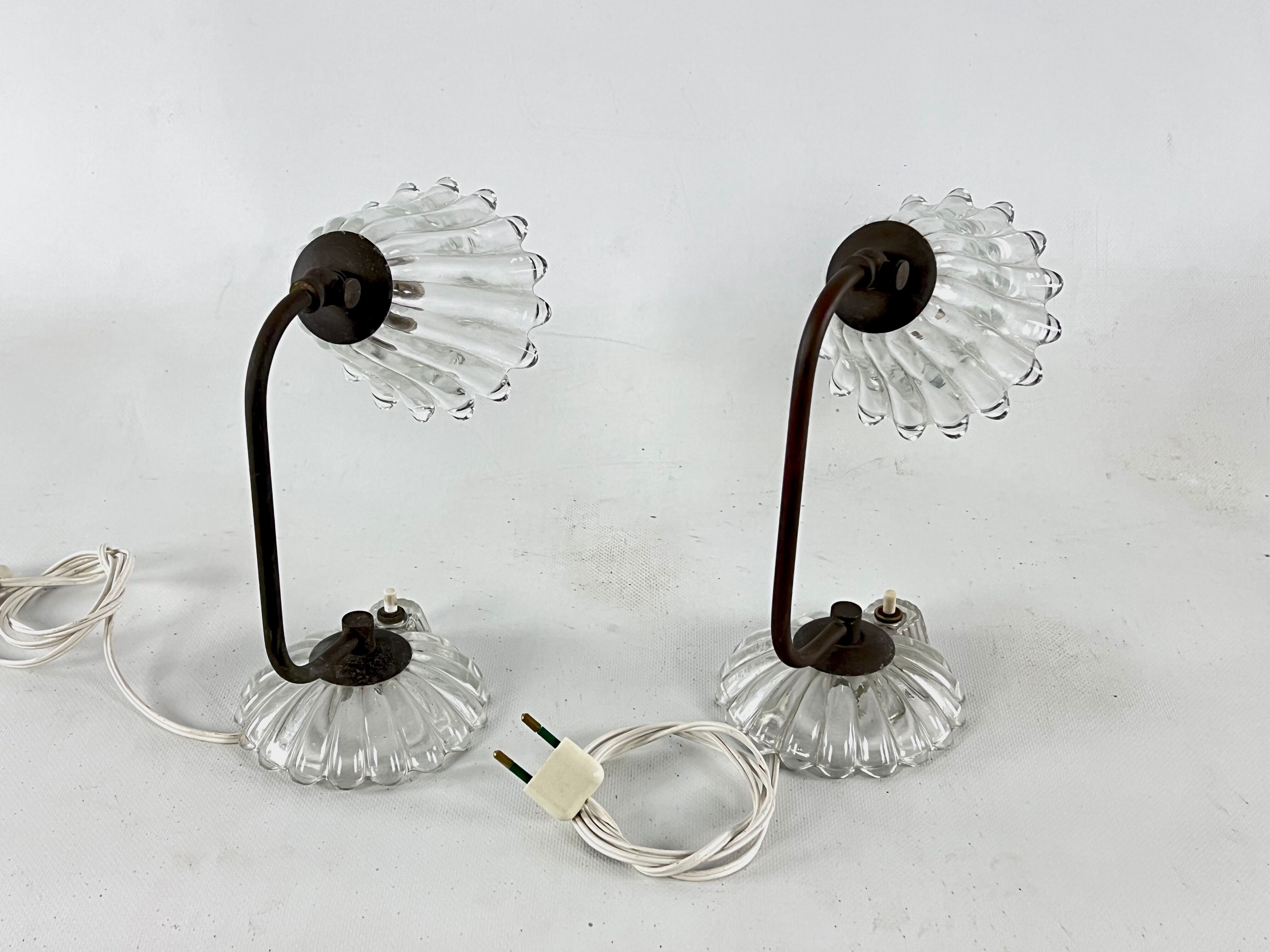 Art Deco, pair of Murano Glass table lamps, taly 1940s