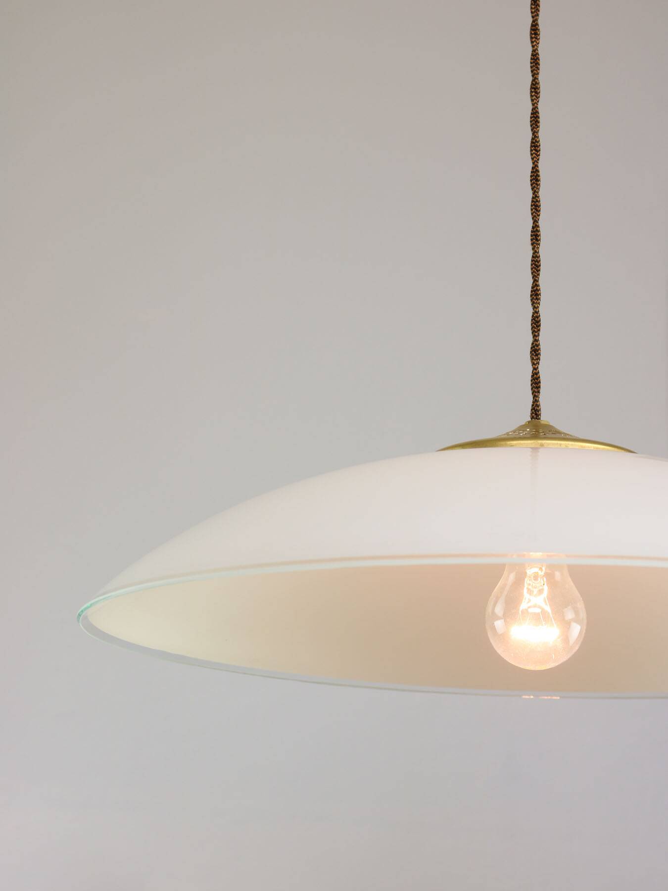 Mid-Century Italian Saucer Glass and Brass Pendant Lamp