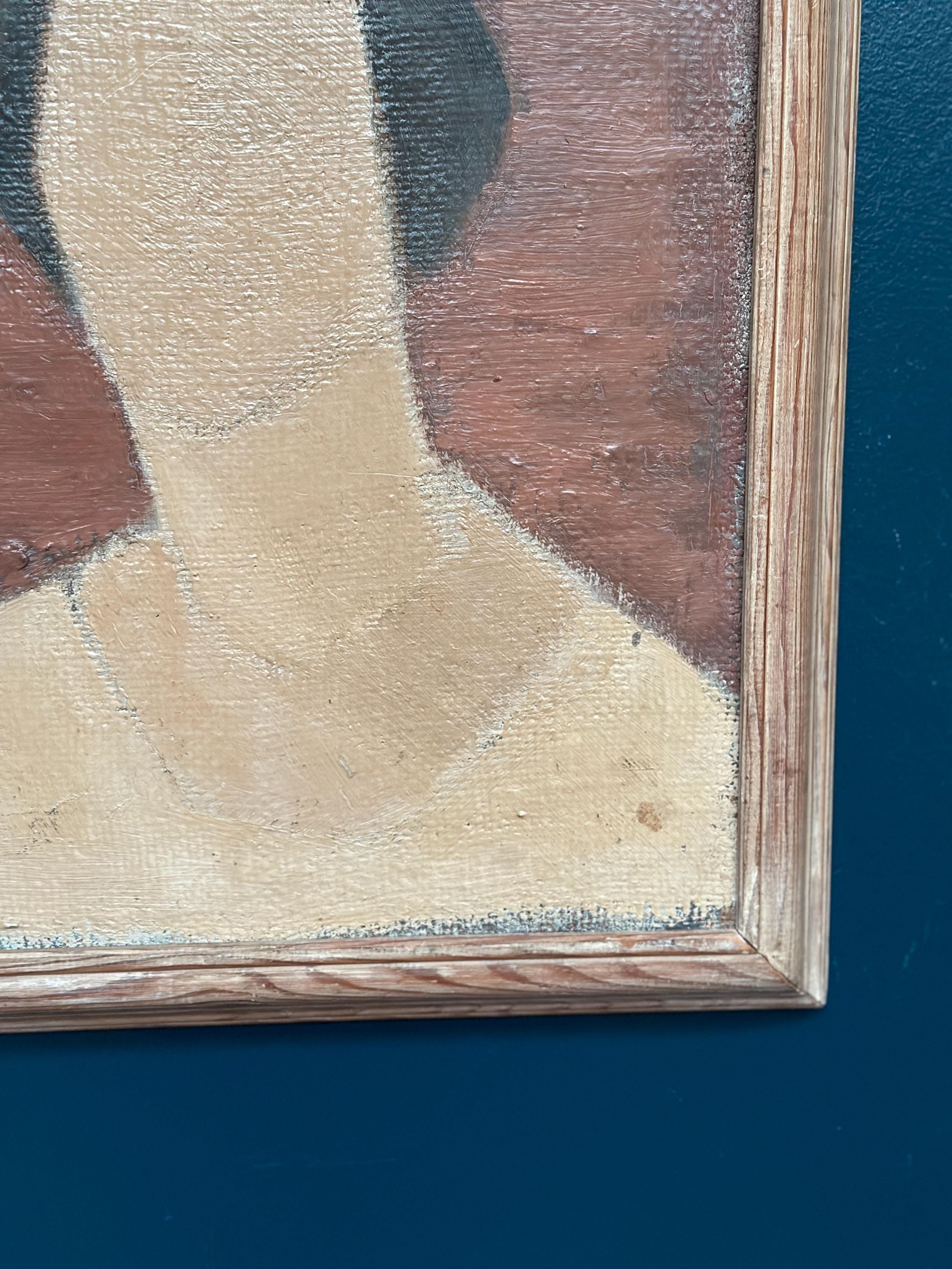Original Swedish Oil On Canvas – “Portrait” By Fred – Dated 51