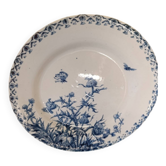 Assiette terre de fer landais Gien fleurs abeilles bleue