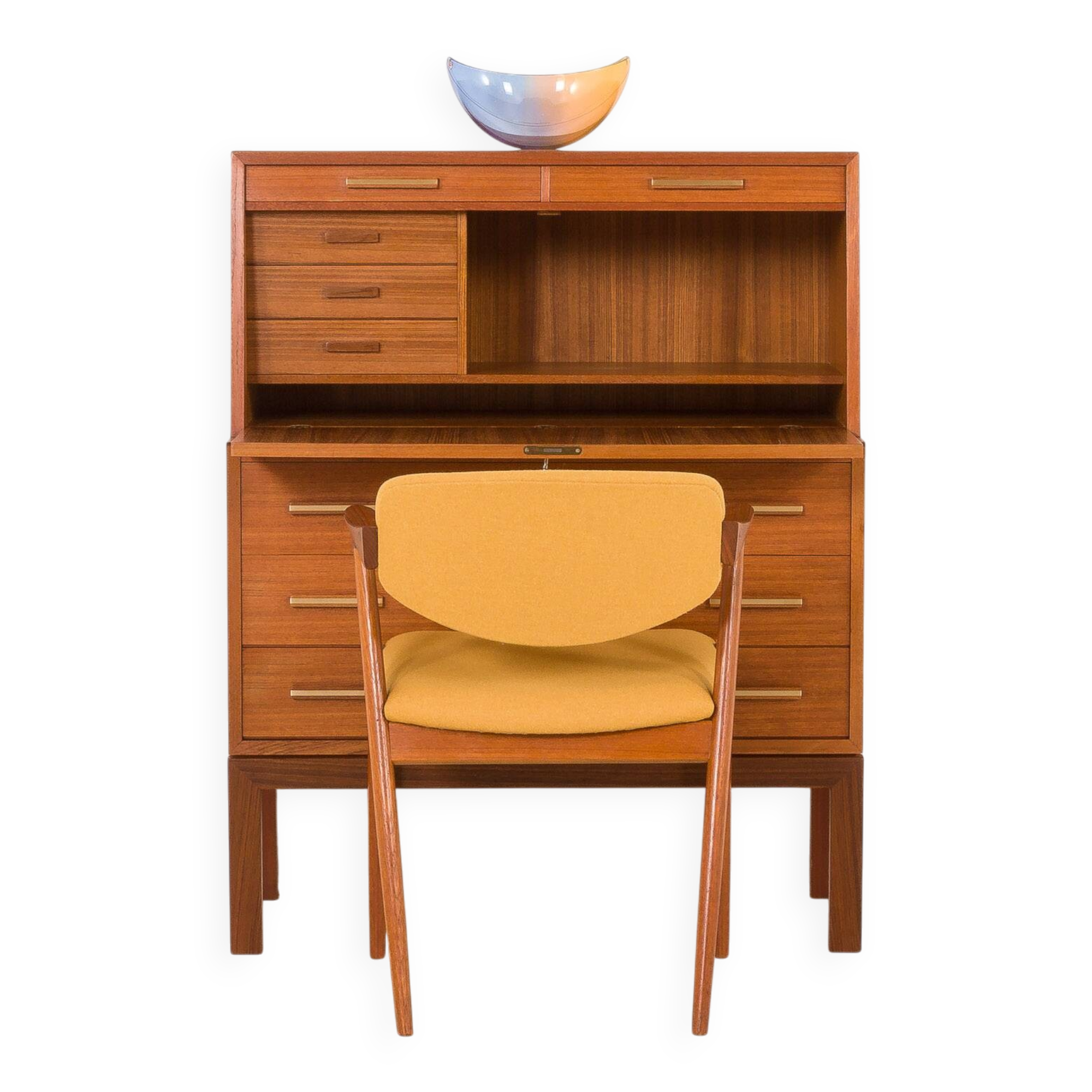 Danish mid century teak secretaire with brass inlays, 1960s