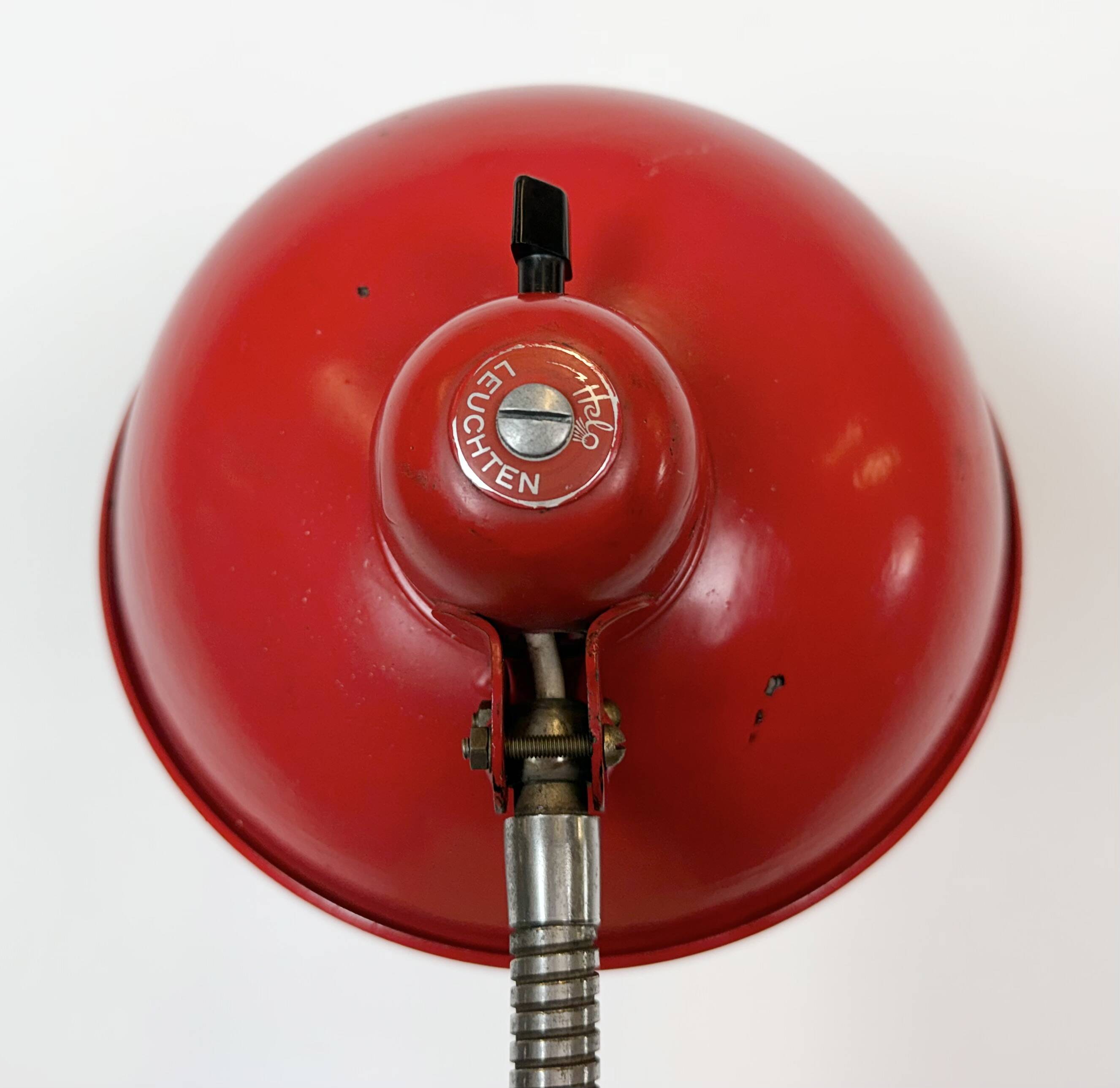 Large Red Industrial German Workshop Table Lamp from Helo Leuchten, 1950s