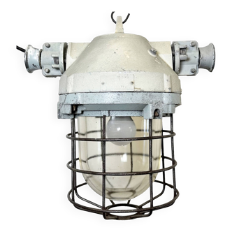 Industrial Bunker Ceiling Light with Iron Cage from Elektrosvit, 1970s