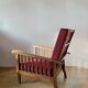 Fauteuil morris bois coussins bordeaux