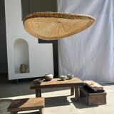Rattan suspension or shade in the shape of a braided undulating circular tray d:80