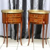 Pair of louis xv/louis xvi transition style marquetry bedside or living room tables