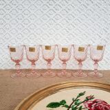 6 vintage Luminarc pink glass liqueur glasses