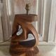 Vintage olive wood carved lamp 59cm