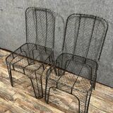 Pair of industrial design chairs in woven iron circa 1980