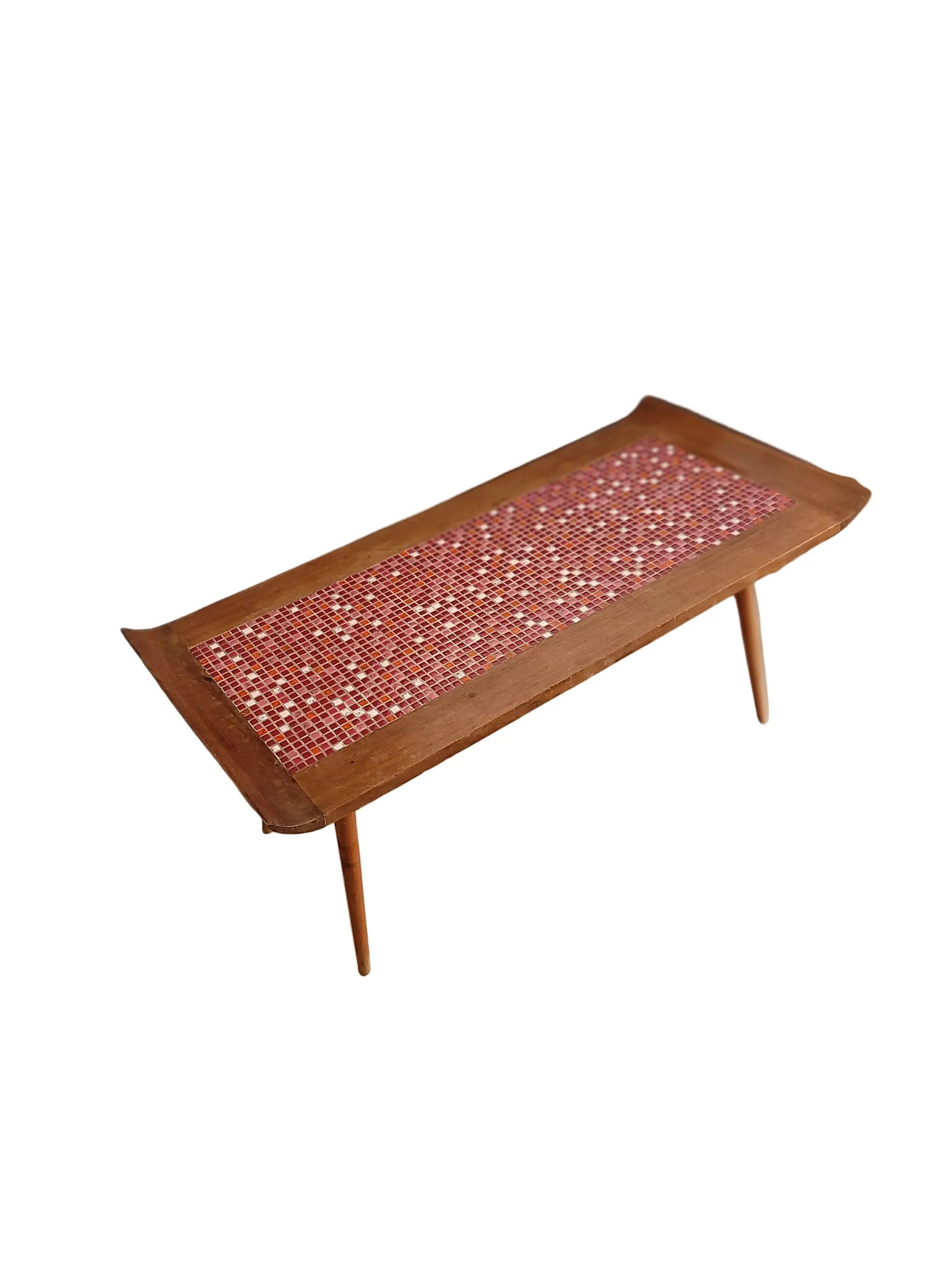 Vintage coffee table in teak and mosaic.