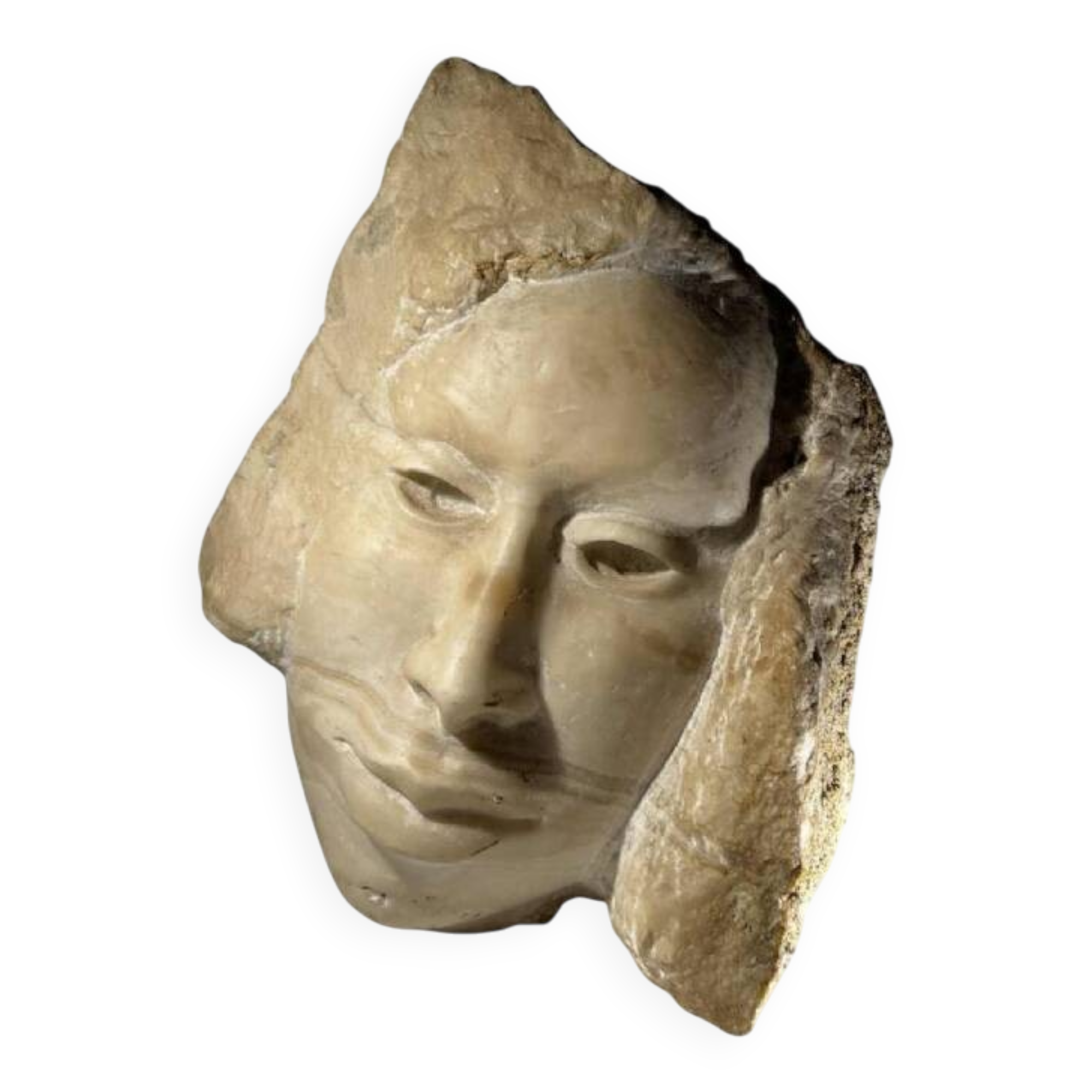 Marble bust/mask sculpture, Georg Glaser "Woman's Face" ca 1980
