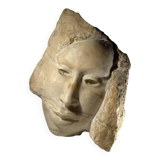 Marble bust/mask sculpture, Georg Glaser "Woman's Face" ca 1980