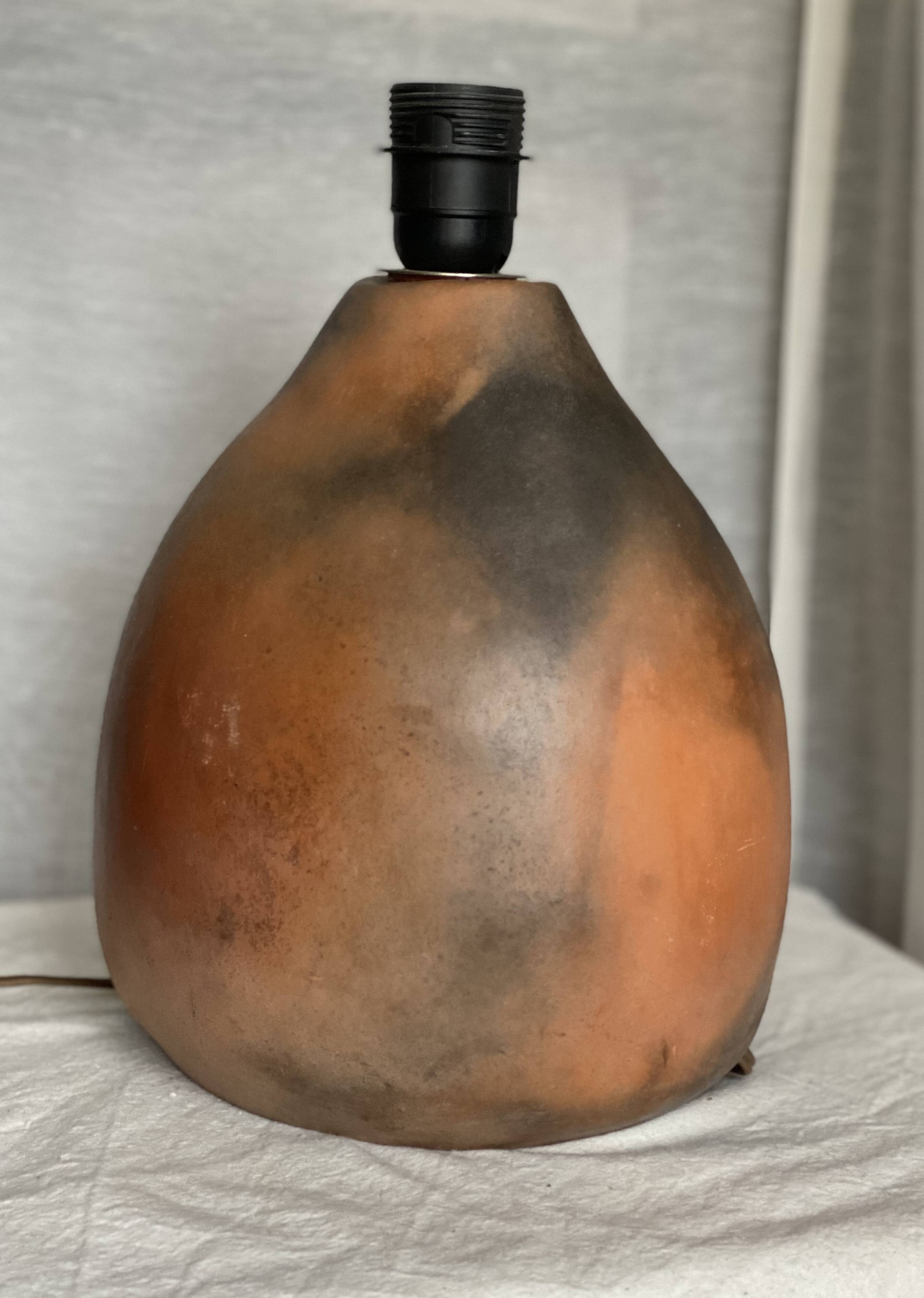 Vintage 1970s brutalist ceramic lamp signed "AC" in the Vallauris style