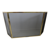 Fire screen, 3-panel brass spark screen for fireplace, modernist, minimalist, 1970