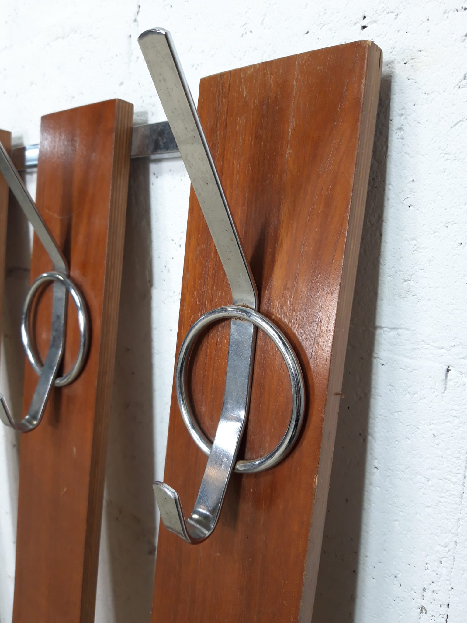 Vintage wooden wall coat rack, 8 hanging points