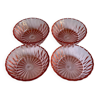 4 pink glass bowls