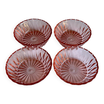 4 pink glass bowls