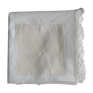 Nappe vintage crochet/lin fait main français