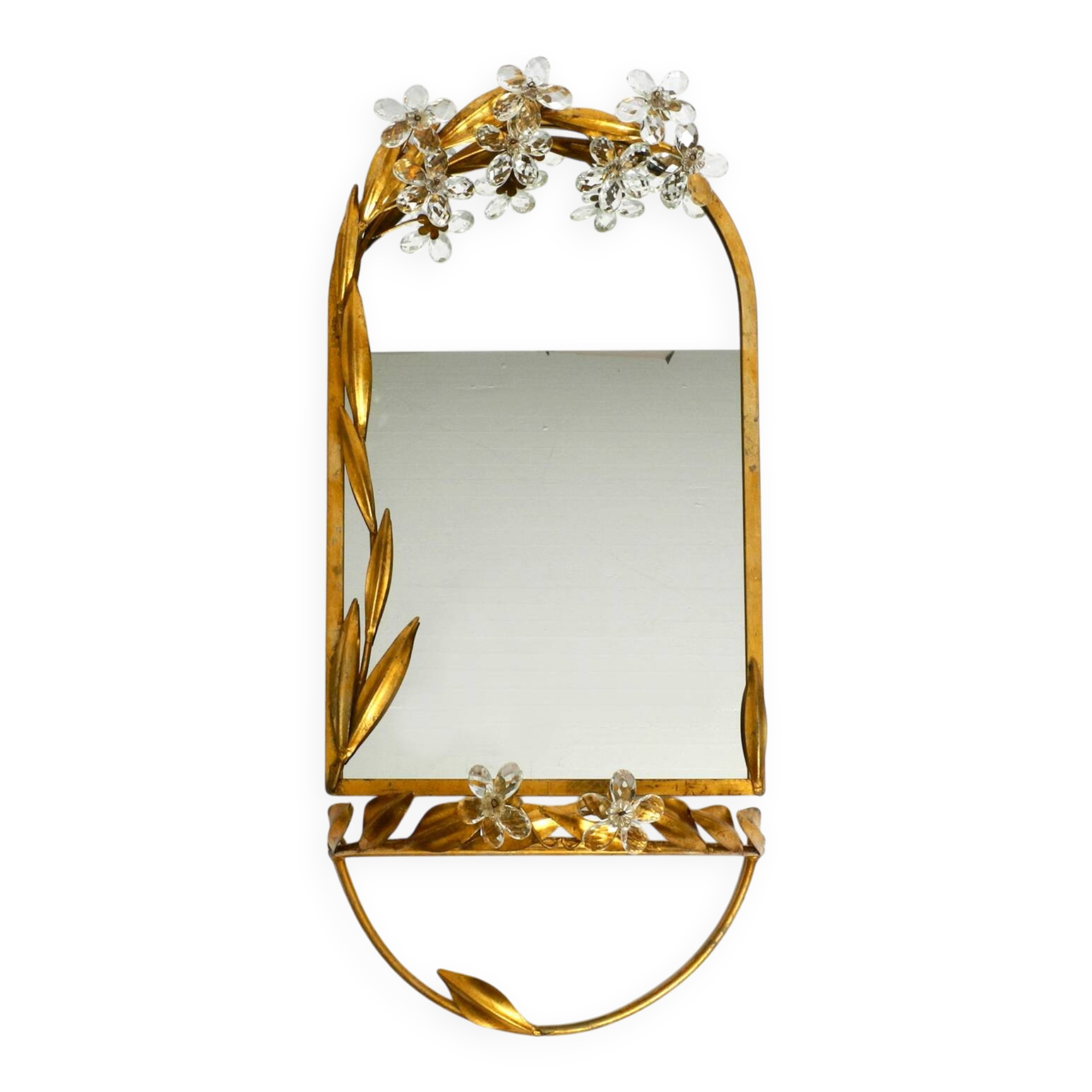 Metall wall mirror and matching shelf gold plated plated by Banci Firenze